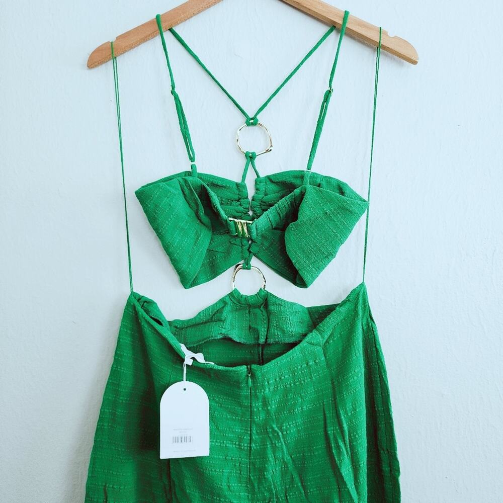 RUMER The Label Amoura Green Cutout Jumpsuit M NWT Wide Leg Emerald O-Ring - Picture 10 of 15
